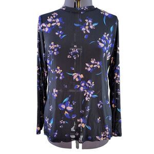 Ava & Viv Black Floral Long Sleeve Mesh Top Sz X
